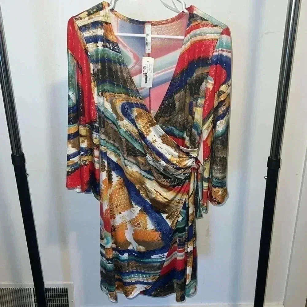 Emerald Wrap Around Knee Length Dress Size L 080126